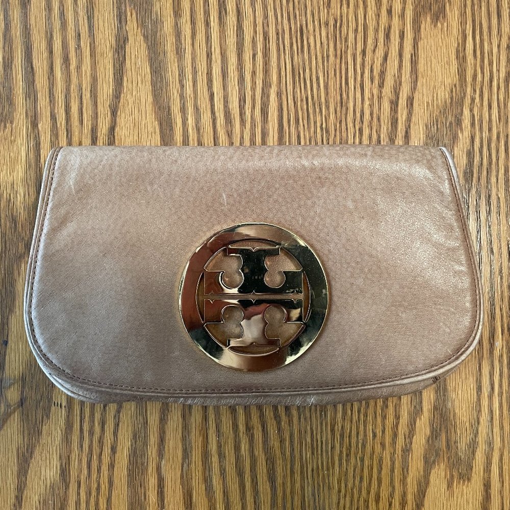 Tory Burch Beige Clutch w/ Gold Hardware